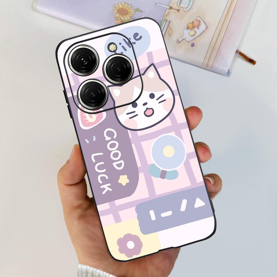 For Tecno Spark 20 Pro Case Liquid Silione Soft TPU Matte Cover Phone Mask On Spark20 20Pro 4G Luxury Pattern Cat Flower Cartoon