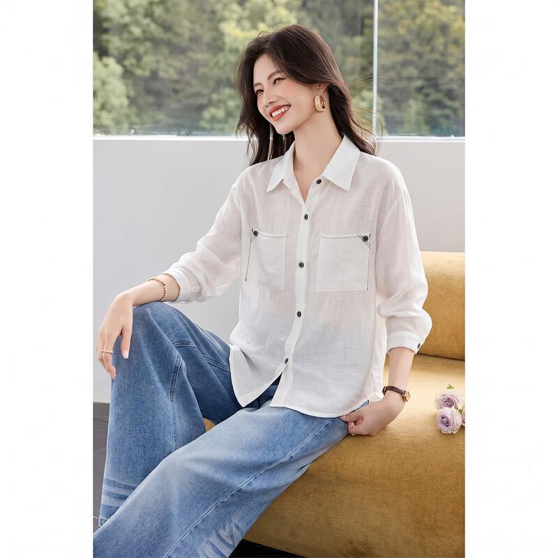 TERRE BLEUE Women s Linen Blend Three-Quarter Sleeve Shirt L