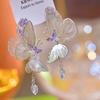 Purple Zircon Silver Color Hollow Butterfly Tassel Earrings For Women Fashionable Daily Accessory Party  Birthday Gifts