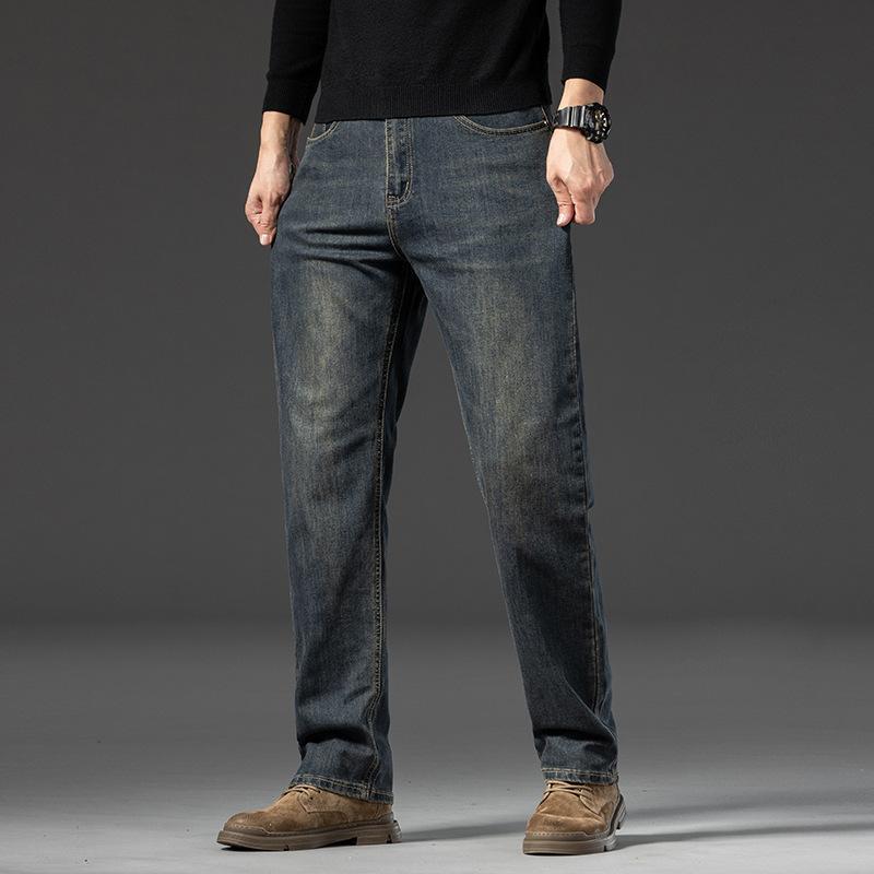 Spring And Autumn High-End Quality Nostalgic Retro Jeans Men'S Business Loose Straight Stretch Oversized Casual Long Pants