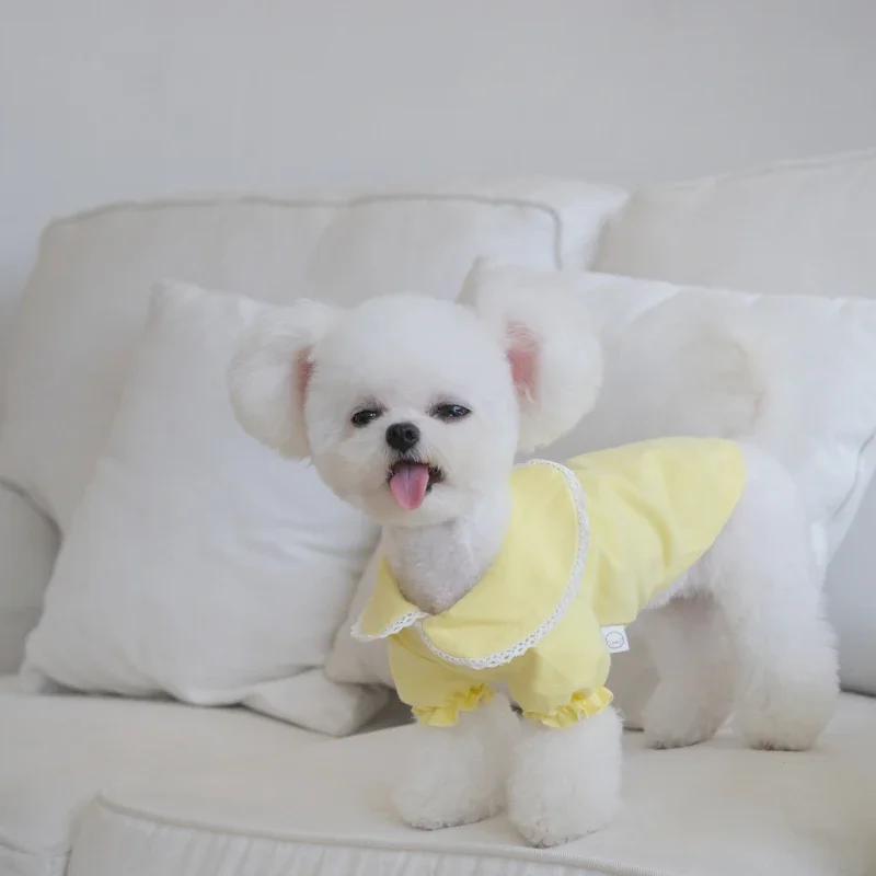 

Small Dog Clothes Shirt Dress Cute Puppy Costume Chihuahua Miniature Pinscher Yorkshire Pomeranian Clothing Poodle Pet Apparel XL жёлтый