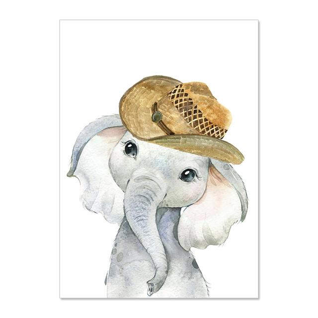 Cartoon Funny Animal Elephant Tiger Monkey Baby Posters And Prints Wall Art Canvas Painting Wall Pictures Kids Room Décor No Frame
