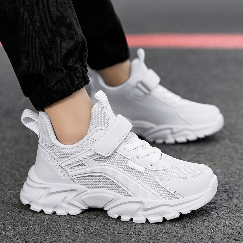 Children's shoes New girls breathable hollow mesh running shoes Boys double mesh leather children's lightweight casual sports shoes