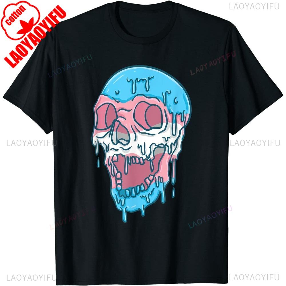 NEW LIMITED Dripping Trans Pride Skull Transgender T-Shirt Unisex Creative Design Graphic Printed Tshirt Not Defining Gender Tee 4XL