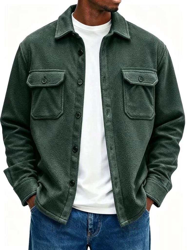 Men's Casual Jacket Turn Down Collar Double Pocket Relaxed Fit Vintage Autumn Outerwear