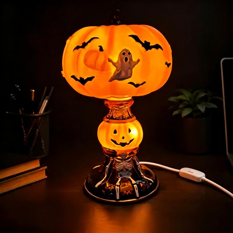 Halloween Kürbis Schädel Tischlampe Nachtlicht Gruselige Atmosphäre Schreibtischornament Für Zuhause Schlafzimmer Party Feiertagsdekoration Geschenke