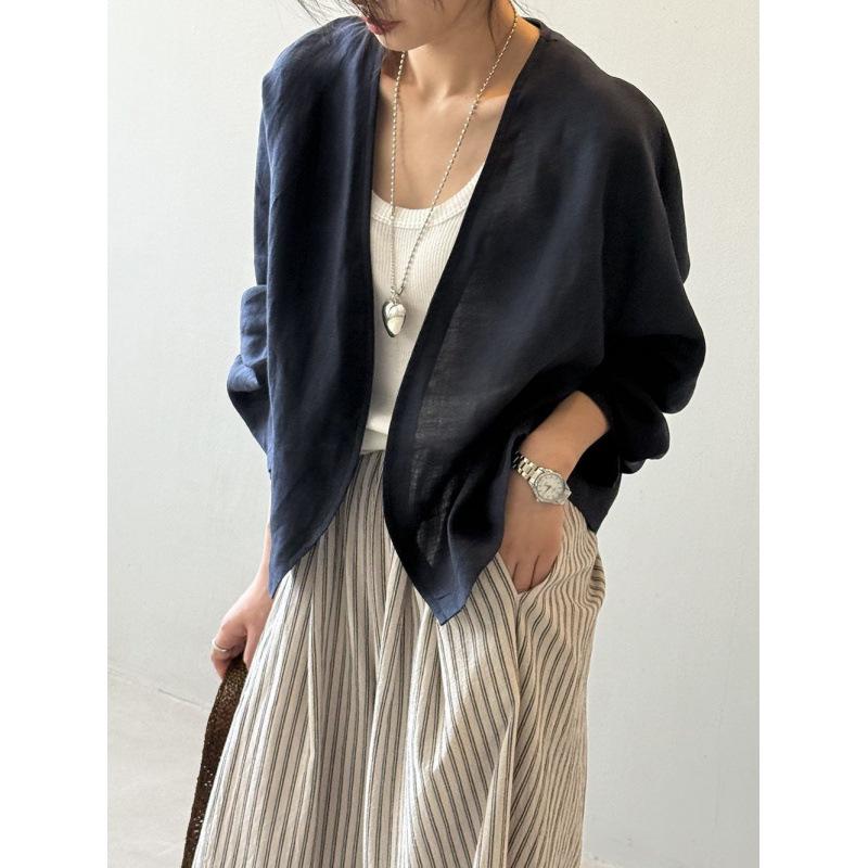 Artistic Retro Long-Sleeve Linen Cardigan - Lightweight, Loose-Fit Sun Protection Top