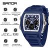 SANDA Barrel-Shaped Men's Watch: Dual Display, 50M Waterproof, Luminous, World Time, Stylish & Versatile
