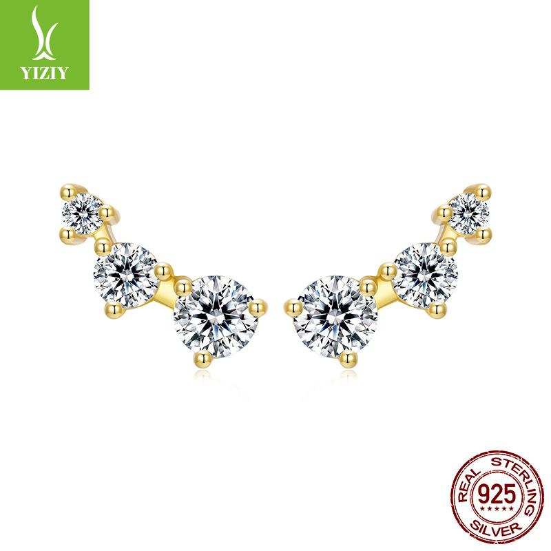 

S925 Sterling Silver Stud Earrings Ins Cold Wind Three-Claw Zircon Diamond Earrings Earrings 925 silver