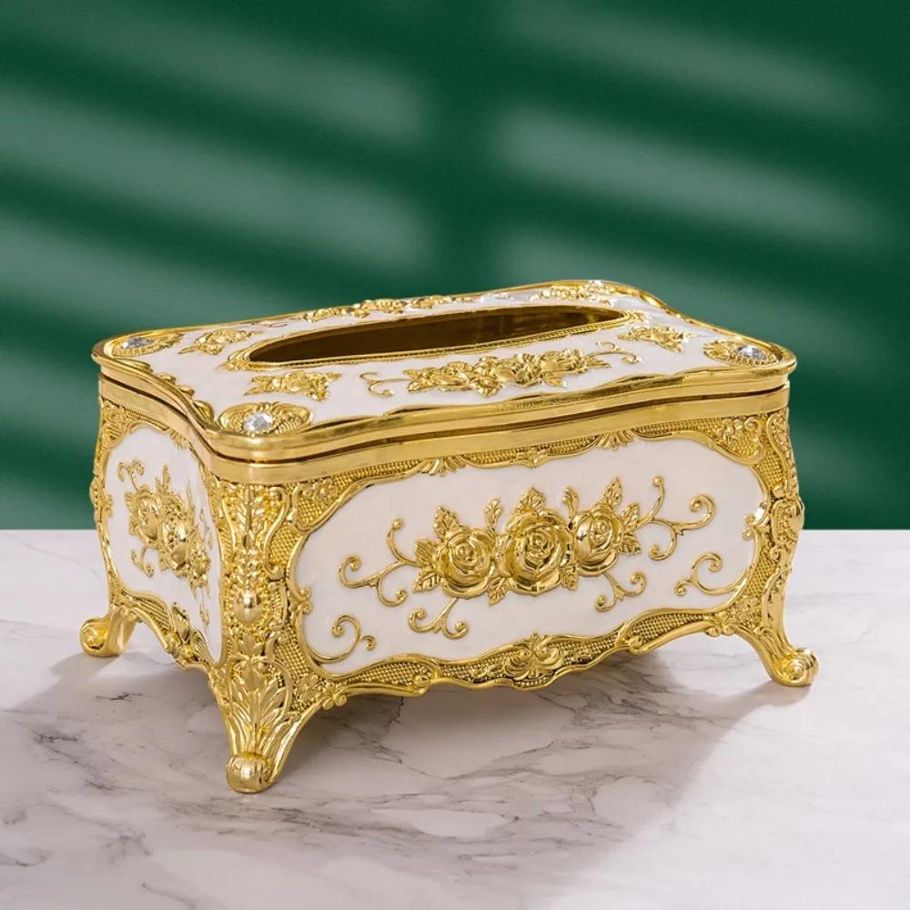 Держатель для салфеток в европейском стиле, пластиковый держатель для салфеток с узором розы, настольная коробка для салфеток в стиле легкой роскоши, украшение для отеля, KTV белый