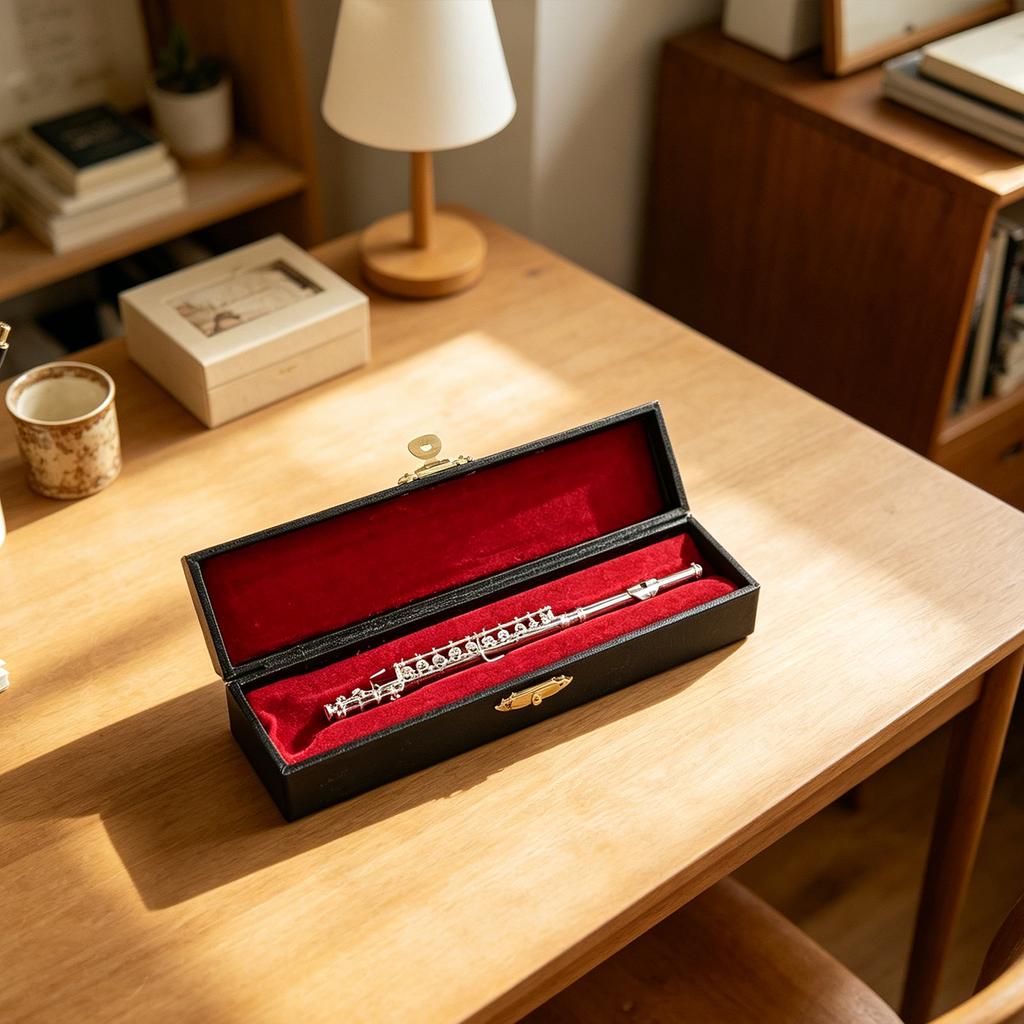 Mini Flute Instrument Model with Stand & Storage Box Home Decoration Display Ornament for Music Festival Lover Home Decoration