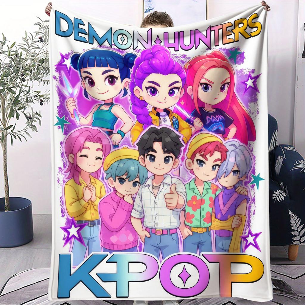 K Pop Saja Boys Cute Chibi Blanket Soft Warm Flannel Throw Anime Fan Gift for Travel Camping Sofa Bed Cover Living Room Decor