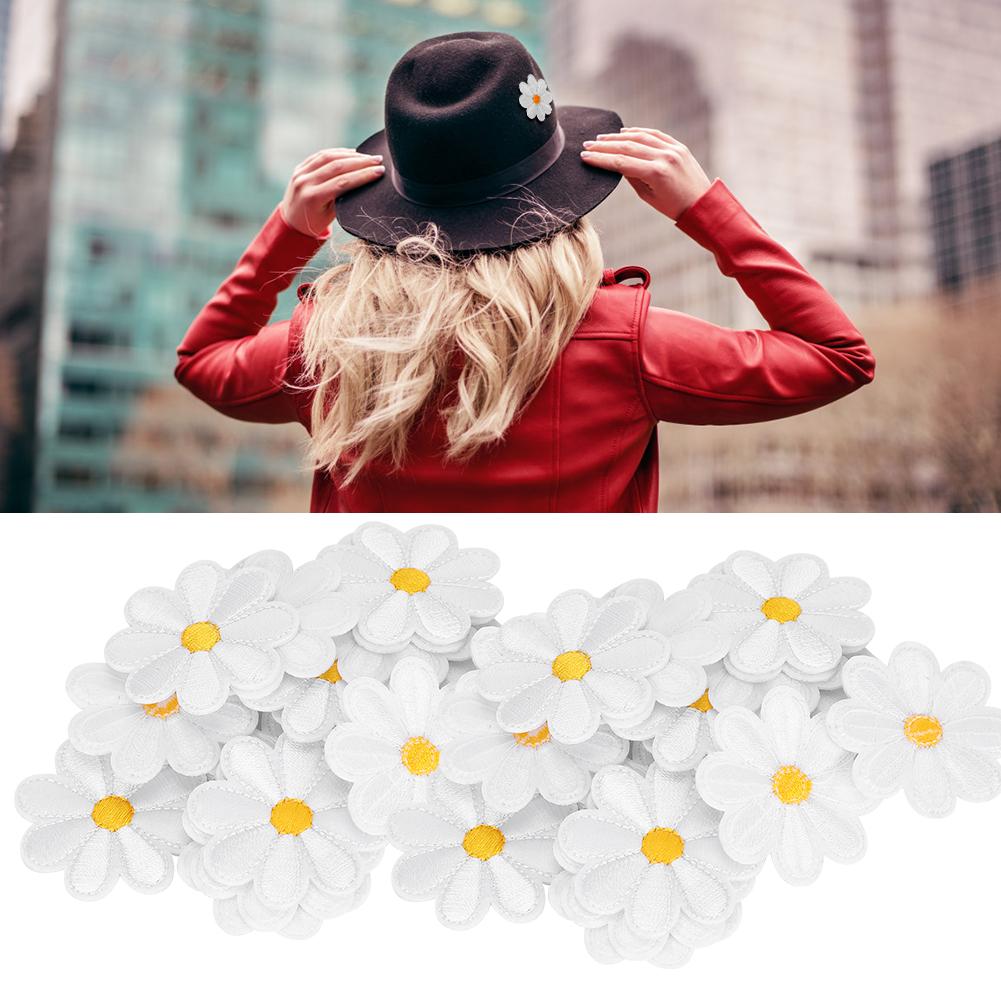 40Pcs Embroidery Cloth Stickers Daisy Pattern Iron Patches DIY Backpack Clothing Accessories