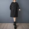 DIMANAF 2025 Women Plus Size Autumn Shirt Dress Long Sleeve Loose Casual Oversize Vintage Dress Black