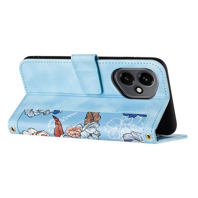 For Honor 400 5G (Global) Case PU Leather Floral Phone Cover with Card Slots/Wrist Strap