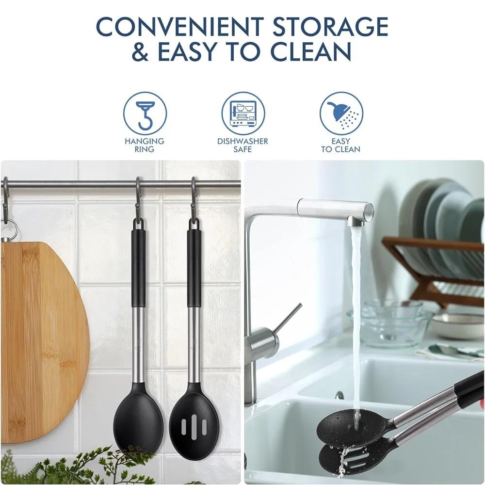 2 Stück Edelstahl Silikon Löffel Sieb Rührset Kochwerkzeuge Küchenutensilien Salatlöffel Antihaft Küchenwerkzeuge