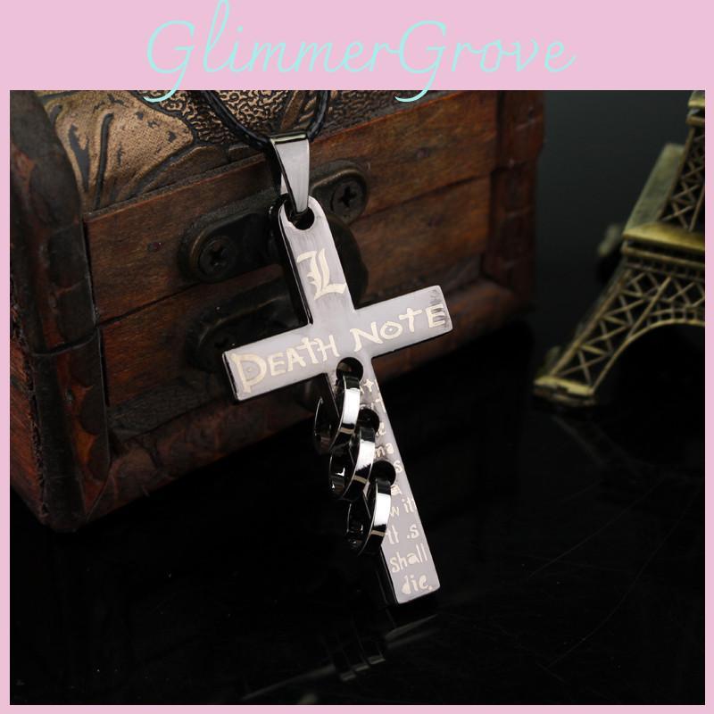 Death Note Anime Necklace With Cross Pendant On Leather Cord For Fans And Gift Giving