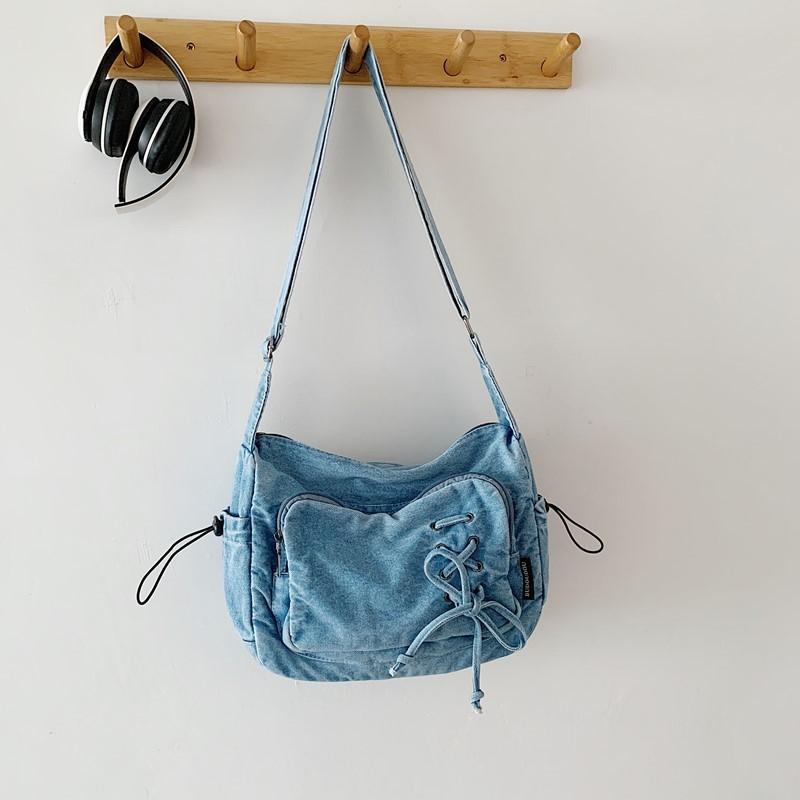 Fashion Solid Color Strap Design Women Casual Denim Crossbody Bag For Streetwear