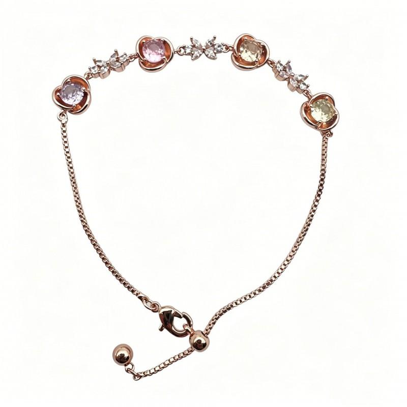 Rose Gold Gradient Camellia Flower Bracelet With Cubic Zirconia Elegant Minimalist Luxury Jewelry Women Men Rose Gold