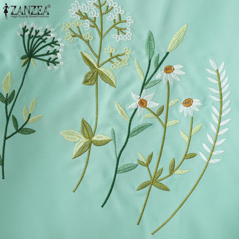 ZANZEA Women Casual Round Neck 3/4 Sleeve Loose Embroidery Blouse