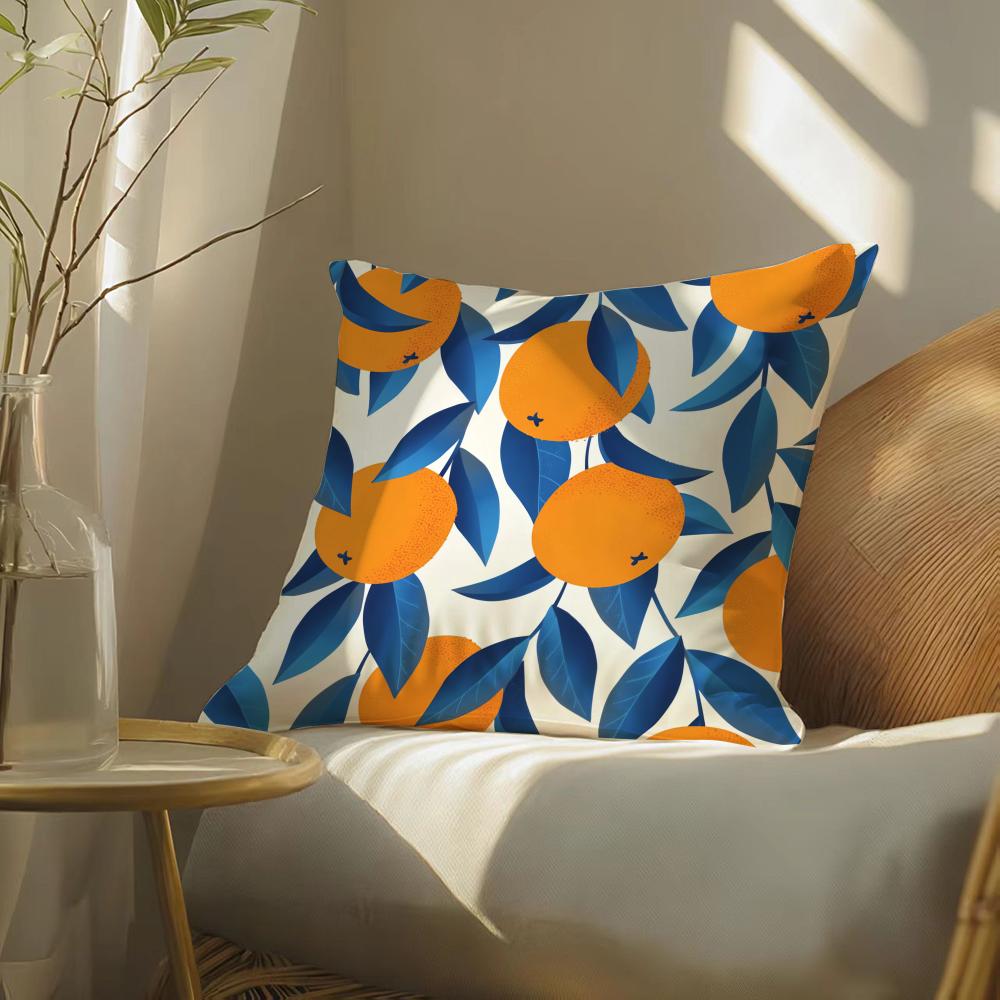 Orange Pattern Cushion Cover Soft Short Plush Pillow Cover Smooth Cozy Texture Aesthetic Cushion Case Home Decor