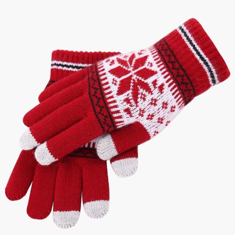 Gloves Women Winter Jacquard Cute Gloves Men and Women Thicken Brushed Warm Touch Screen Knitted Lovers Gloves