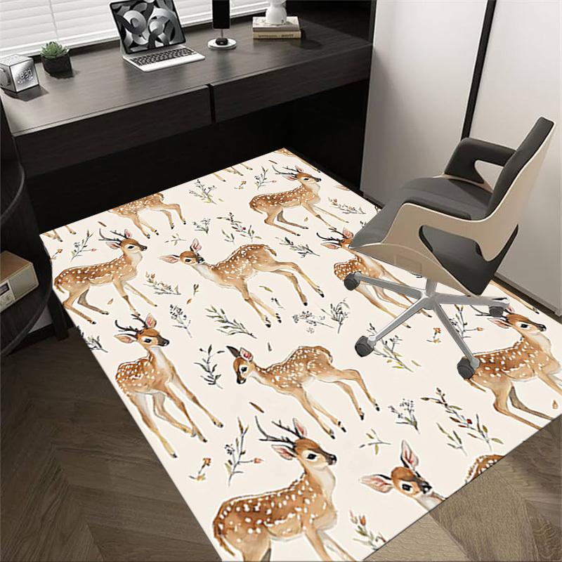 1PC Deer Flowers Non-Slip Floor Carpet Compatible for Office&Living Room&Bedroom&Dining room - Flat- Soft & Pattern, Vibrant Colors-W306