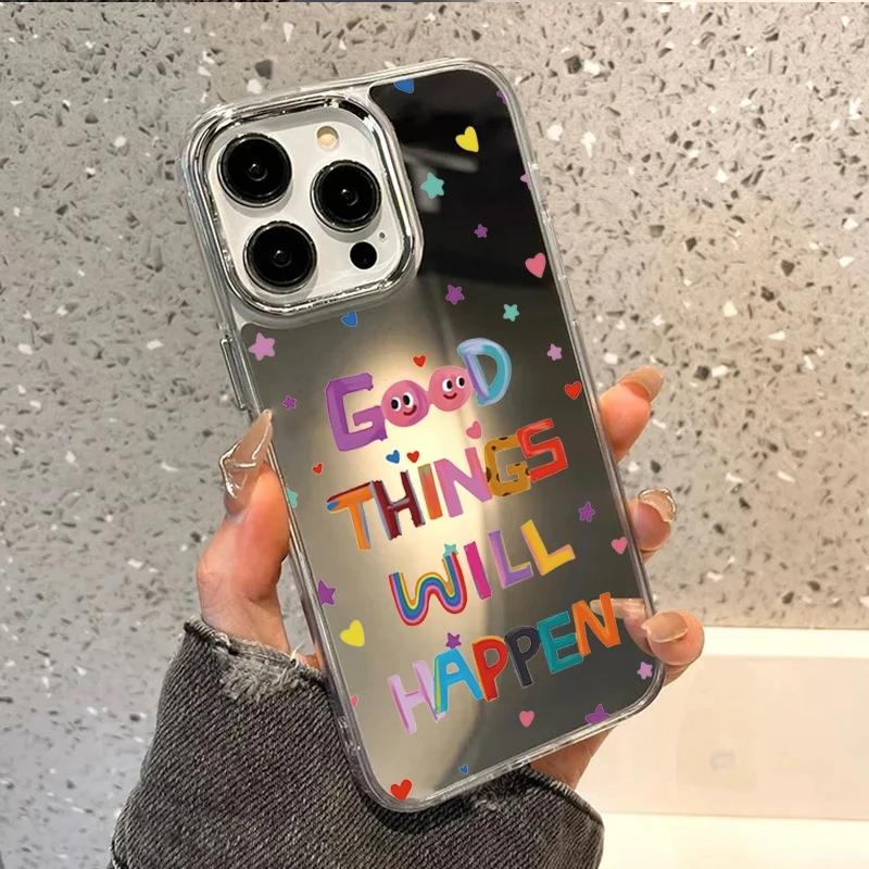 Trendy Quotes & Colorful Letter Makeup Mirror Phone Case For iPhone 17 AIR 16 15 14 13 12 11 PRO MAX PLUS Y2K Shockproof Cover
