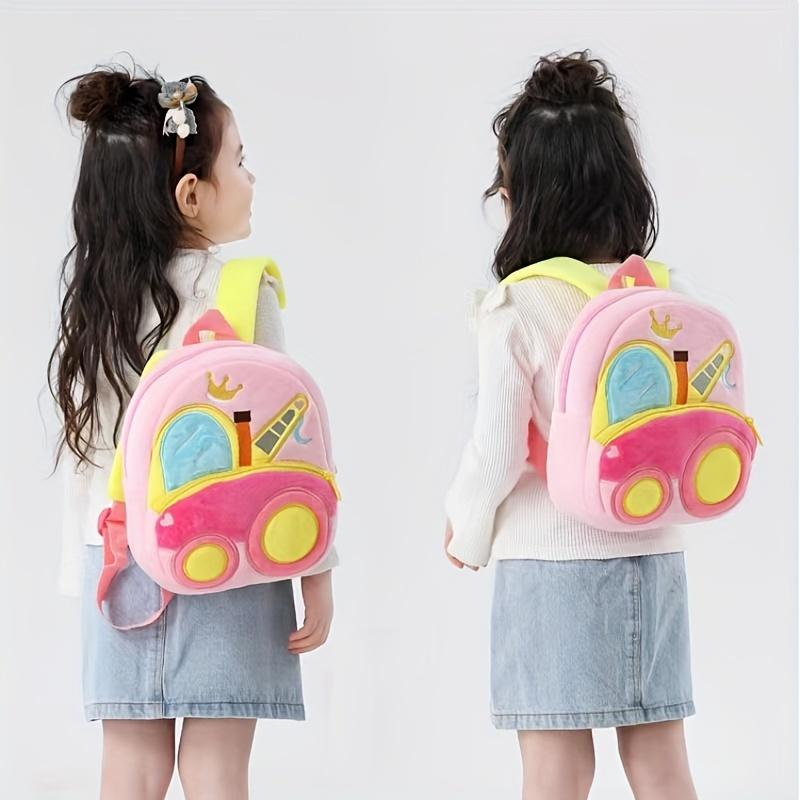 Cartoon Plush Kid Backpack Engineering Vehicles Kindergarten Schoolbag Baby Toddler Backpack 3D Excavator Tractor Backpack