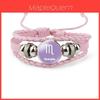 Bracelet Tressé Tendance en Cuir Rose Avec Pierre Précieuse Zodiacale Pour Hommes et Femmes