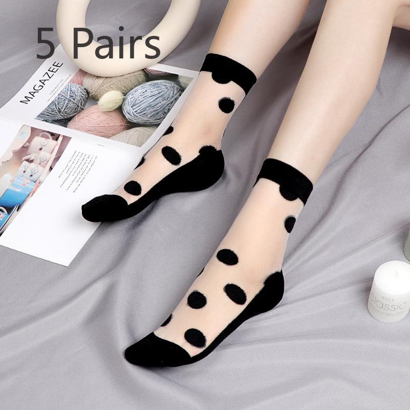 

5 пар женских весенне-осенних чулок из стекловолокна в клетку с хлопковой стопой 5 Pairs чёрный/белый