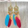 Bohemia Retro Ethnic Style Heart Feather Drop Dangle Earrings for Women Personality Royal Court Enamel Jewelry Accessories Gift
