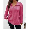 Plus Size Long-Sleeved V Lapel Pullover with Pit Stripes for Autumn and Winter