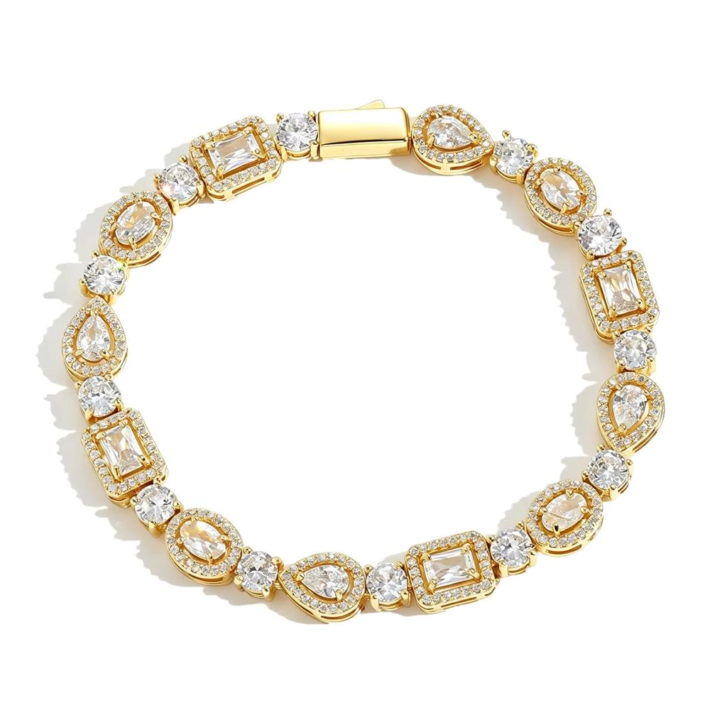 Geometric T-Shaped Water Drop Bracelet with Secure Spring Clasp Iced Out Zirconia Hip Hop Jewelry for Men Women