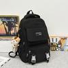 Simple Color Solid Checkered Texture Student Backpack With Pendant Plush