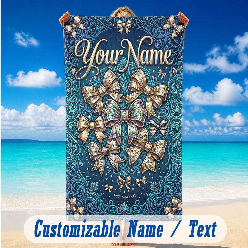 Decorative Artwork Theme Beach Towel Personalized Custom Name & Text Soft Quick Dry Beach Towel for Swimming Travel