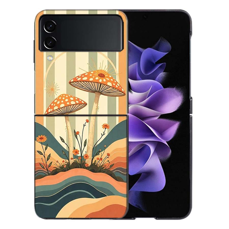 Boho Hippy Mushroom Sunrise Phone Case For Samsung Z Flip 6 7 5G Galaxy Z Flip 5 4 3 5G Cases Shockproof Hard Cover TPU