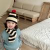 2-in-1 Set Knit Pom Beanie Classic Striped Matching Scarf Set Soft Winter Hat Set for Little Kids