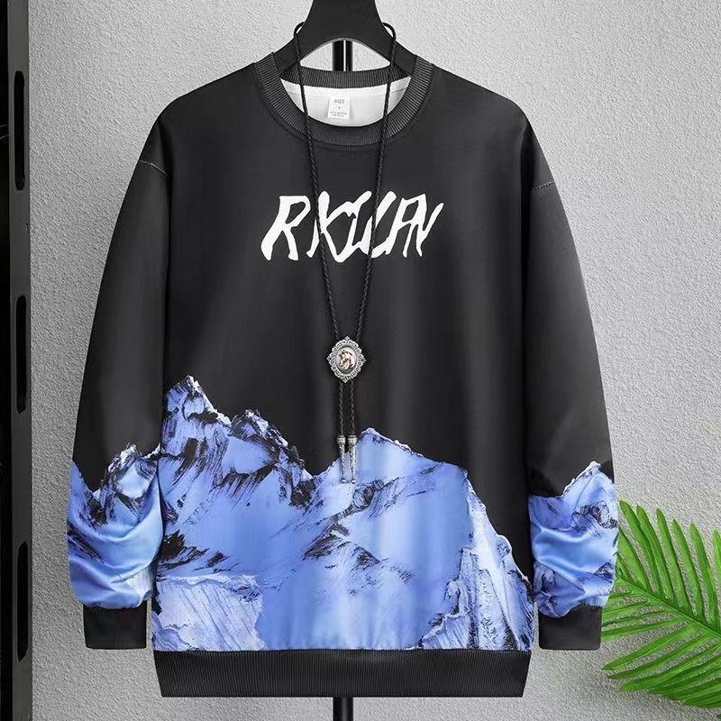 

Men s Loose Fit Long Sleeve Sweatirt Spring Autumn FashionPrint Casual Top Trendy Tops 3XL чорний