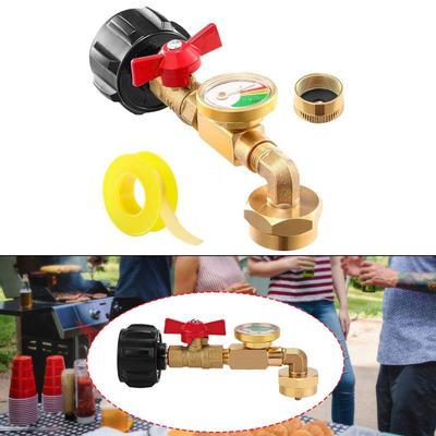 Outdoor Cooking Essential Brass Propane Refill Elbow Adapter with Gauge
