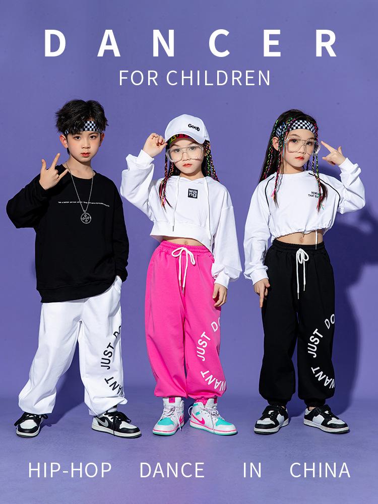 Kids' Hip Hop Dance Outfits: Boys & Girls Spring/Autumn Performance Wear with Crop Tops and Sweatpants