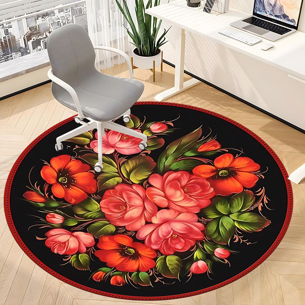 1pc Floral Pattern Chair Carpet for Office, Round Non Slip Durable Large Size Office Carpet, Suitable for Office