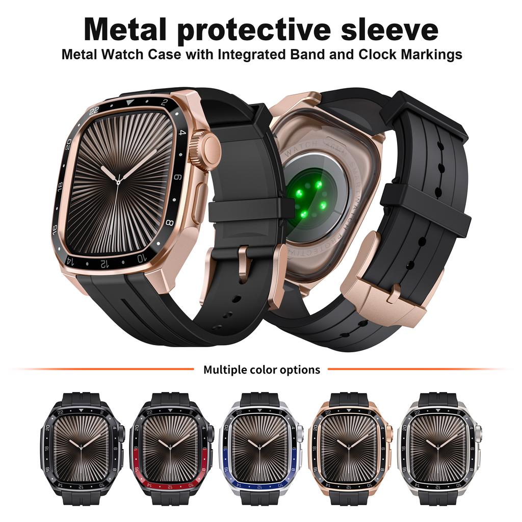 Custodia in Metallo+Cinturino in Silicone per Fasce Apple Watch 46mm 45mm Copertura Protettiva Antiurto Serie Iwatch 11 10 9 8
