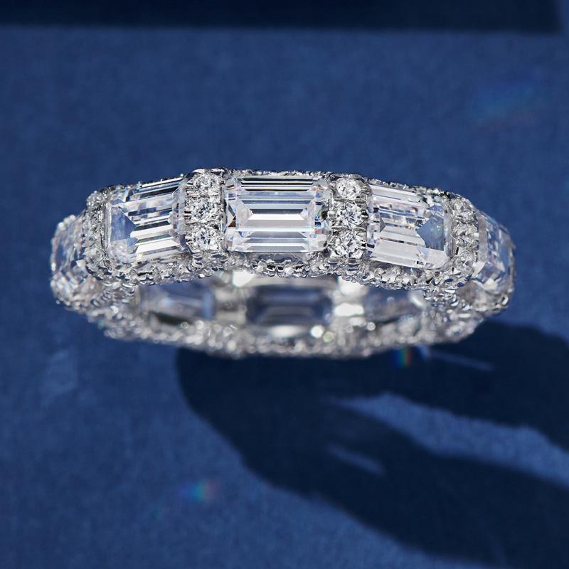 Gorgeous Sterling Silver Full Bling Iced Out Proposal Bright Zircon Rings for Female Wedding Band Bridal Accessories