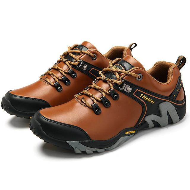 Brown Outdoor Mens Hiking Shoes Genuine Leather Trail Climbing Shoes Men Sports Sneakers Waterproof Trekking Sneakers Men