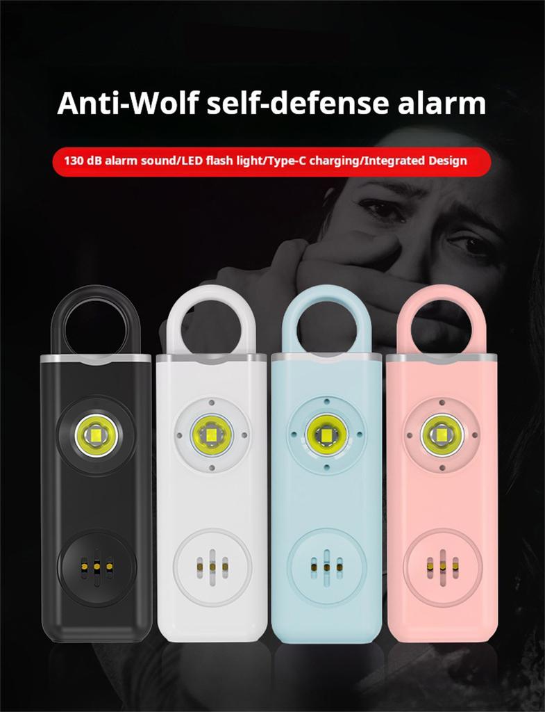 Pull Pin Personal Alarm Sos Self-defense Emergency Security Alarm Led Flashing Light Key Chain 130db Sound Rechargeable