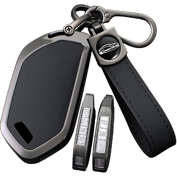 

SANRILY Metal & Leather 5/6/7/8 Button Smart Key Fob Cover Case Compatible with Kia Seltos 2024 Telluride EV9 Picanto Sorento All New K5 2023 Keyless чёрный