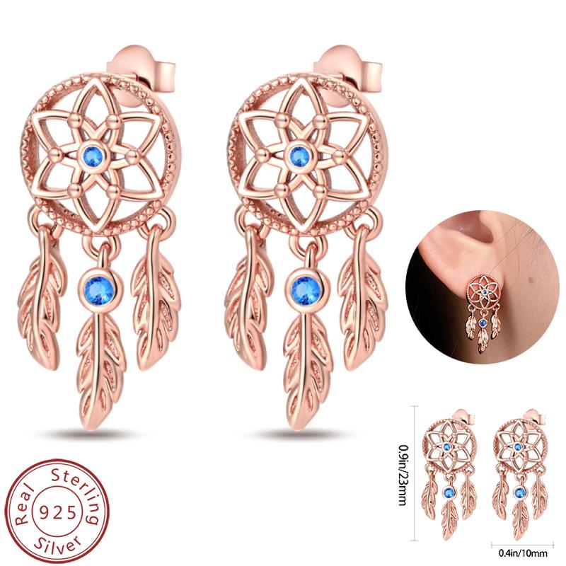 Real 925 Silver Palm Devil's Eye Feather Dream Catcher Design Luxury Earrings Fit For Engagement Fine Jewelry Gifts