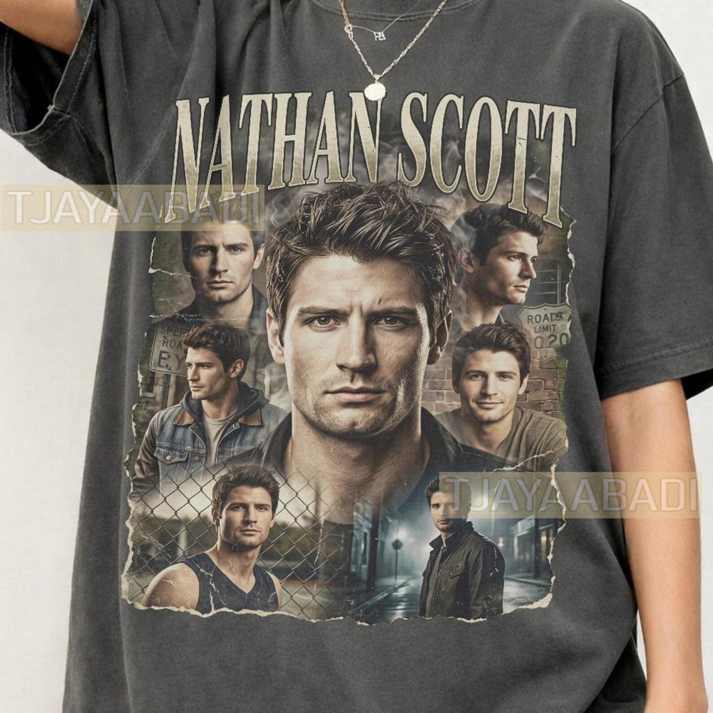 Nathan Scott Collage Grafik T-Shirt: 90er Jahre Retro Streetwear Stil