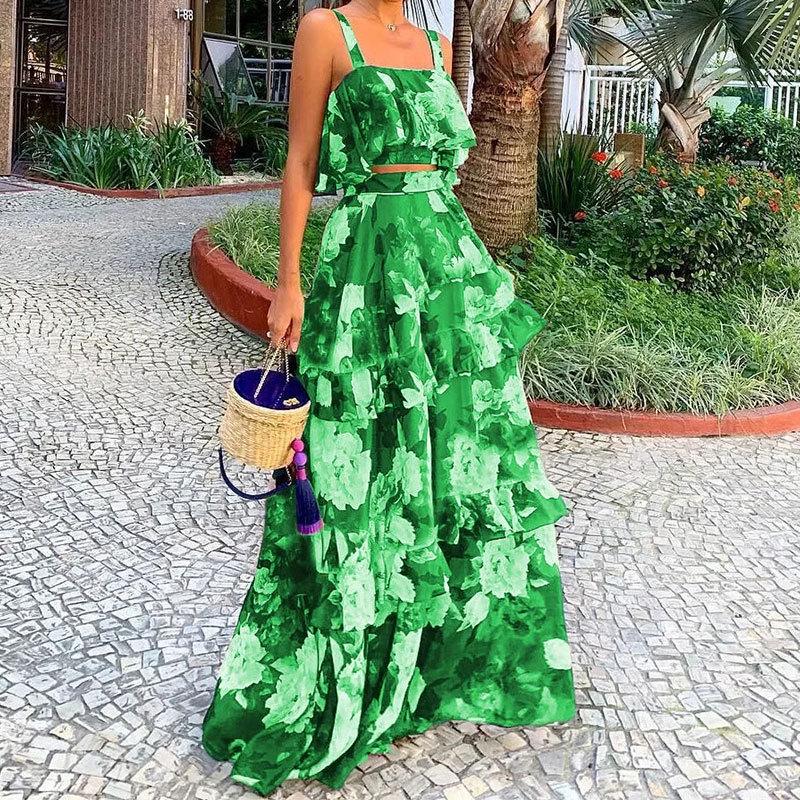 2026 Spring Women's Camisole & Long Cake Skirt Two-Piece Beach Set